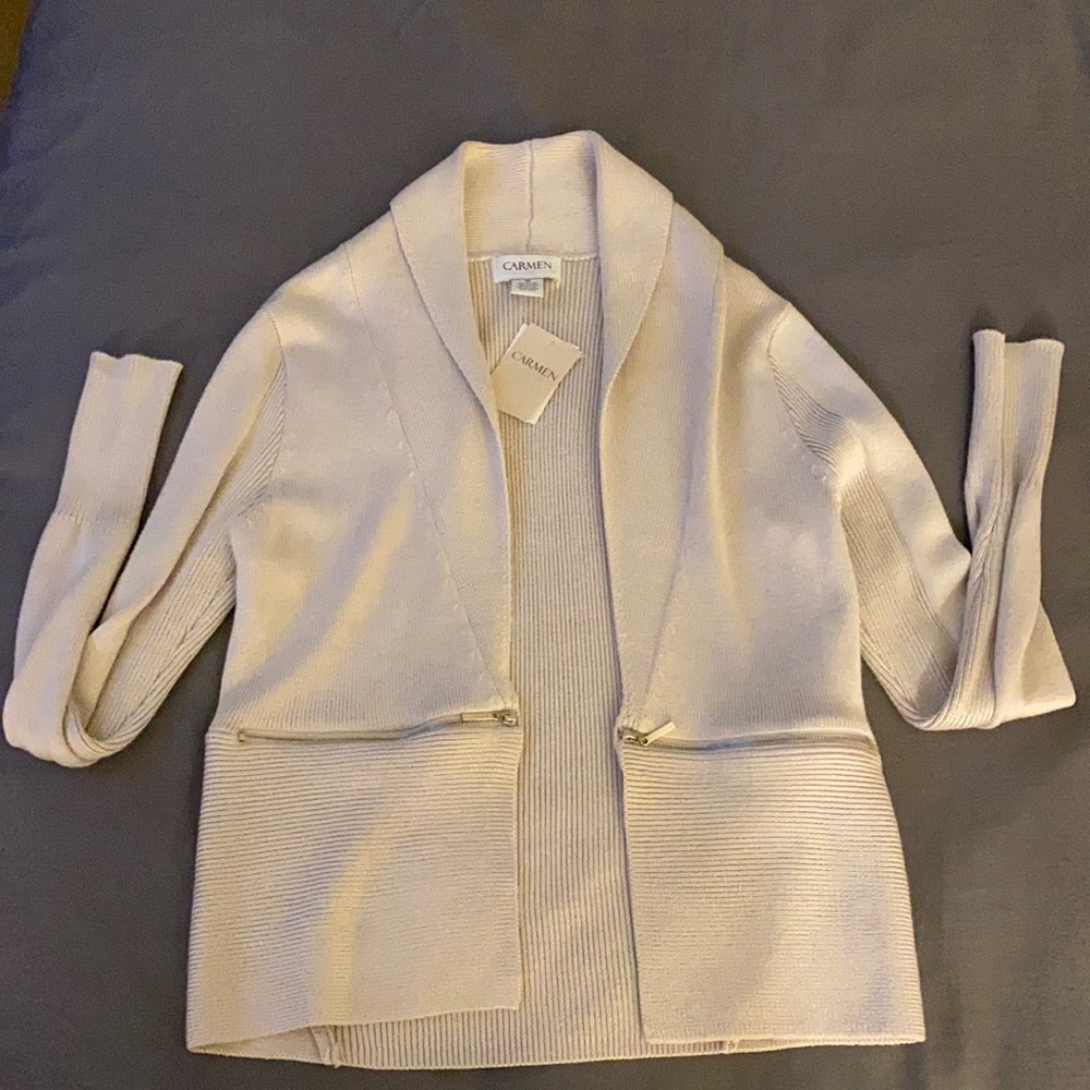 Carmen Marc Valvo Sweater W/front zip detail M